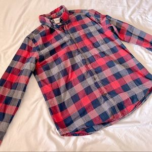 Mens Plaid Grey, Blue and Red Button Down Shirt